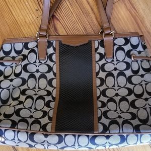 Coach Signature Print two tone handbag